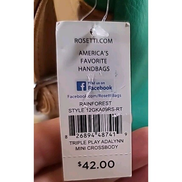 NWT Rosetti Women's Triple Play Crossbody Purse Green & Tan Adjustable Strap - Picture 6 of 8